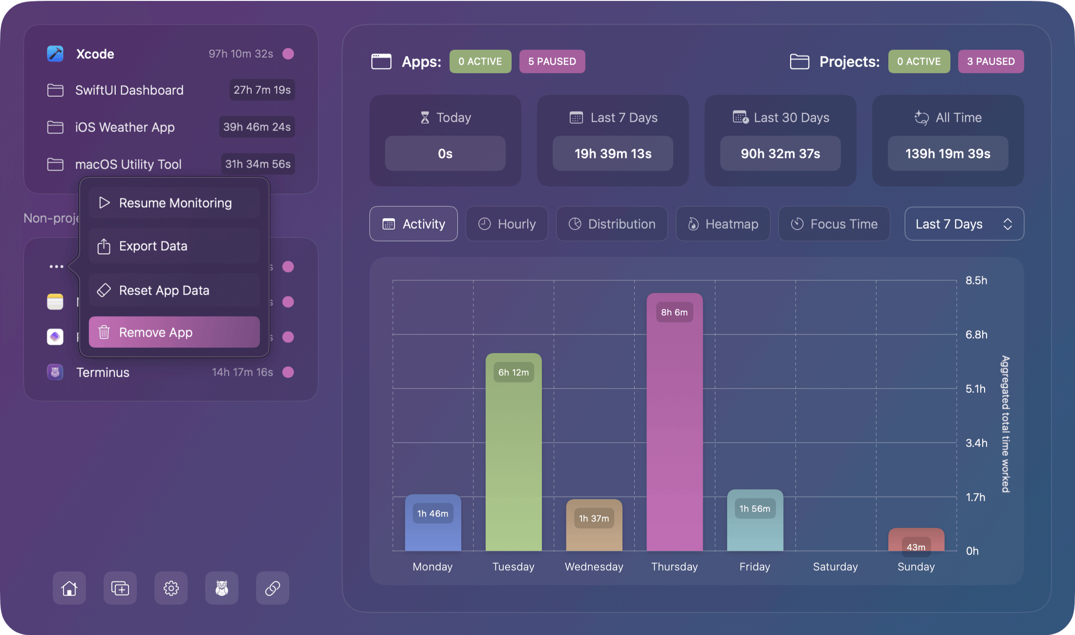 Chronode App - Application options menu