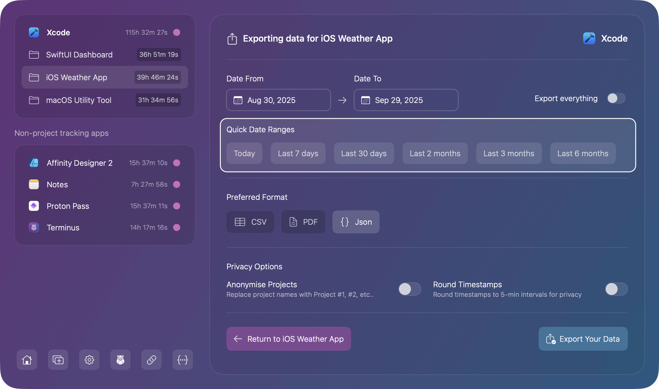 Chronode Settings - Export by preset