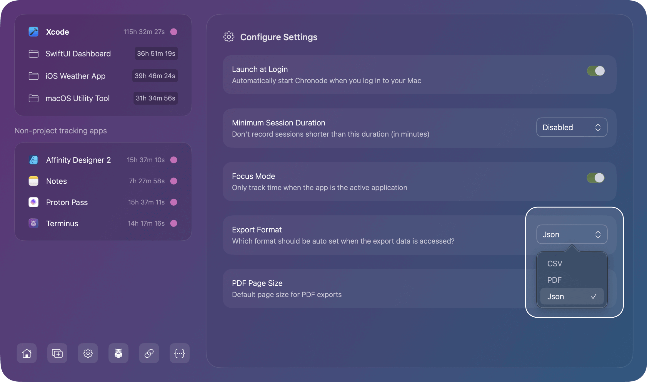 Chronode Settings - Export format