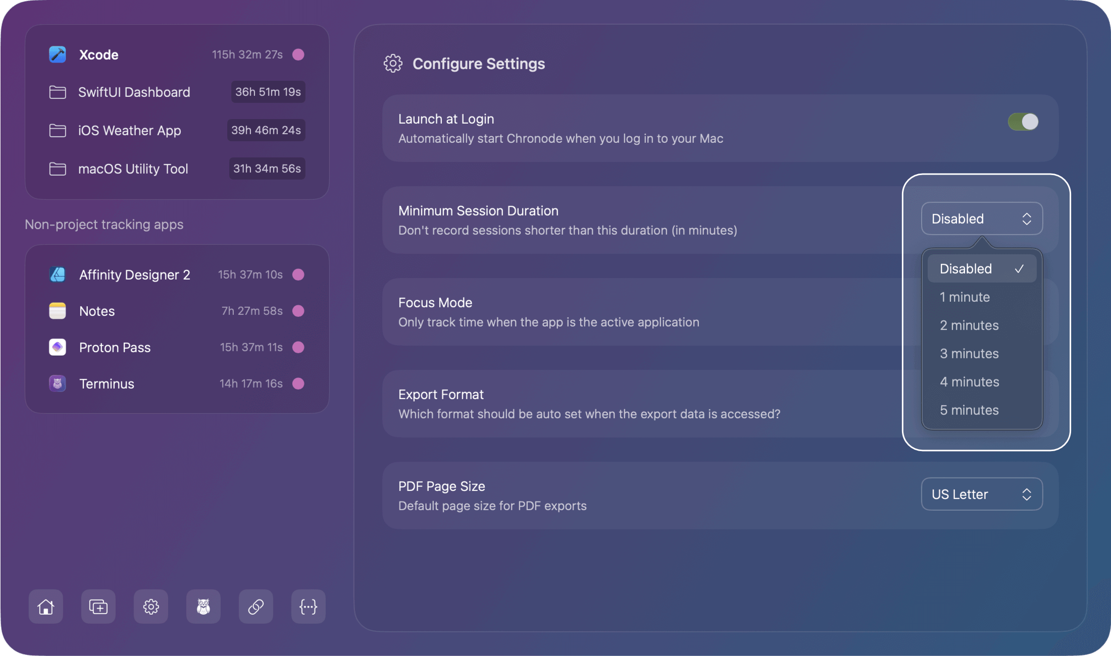 Chronode Settings - Minimum Session Duration