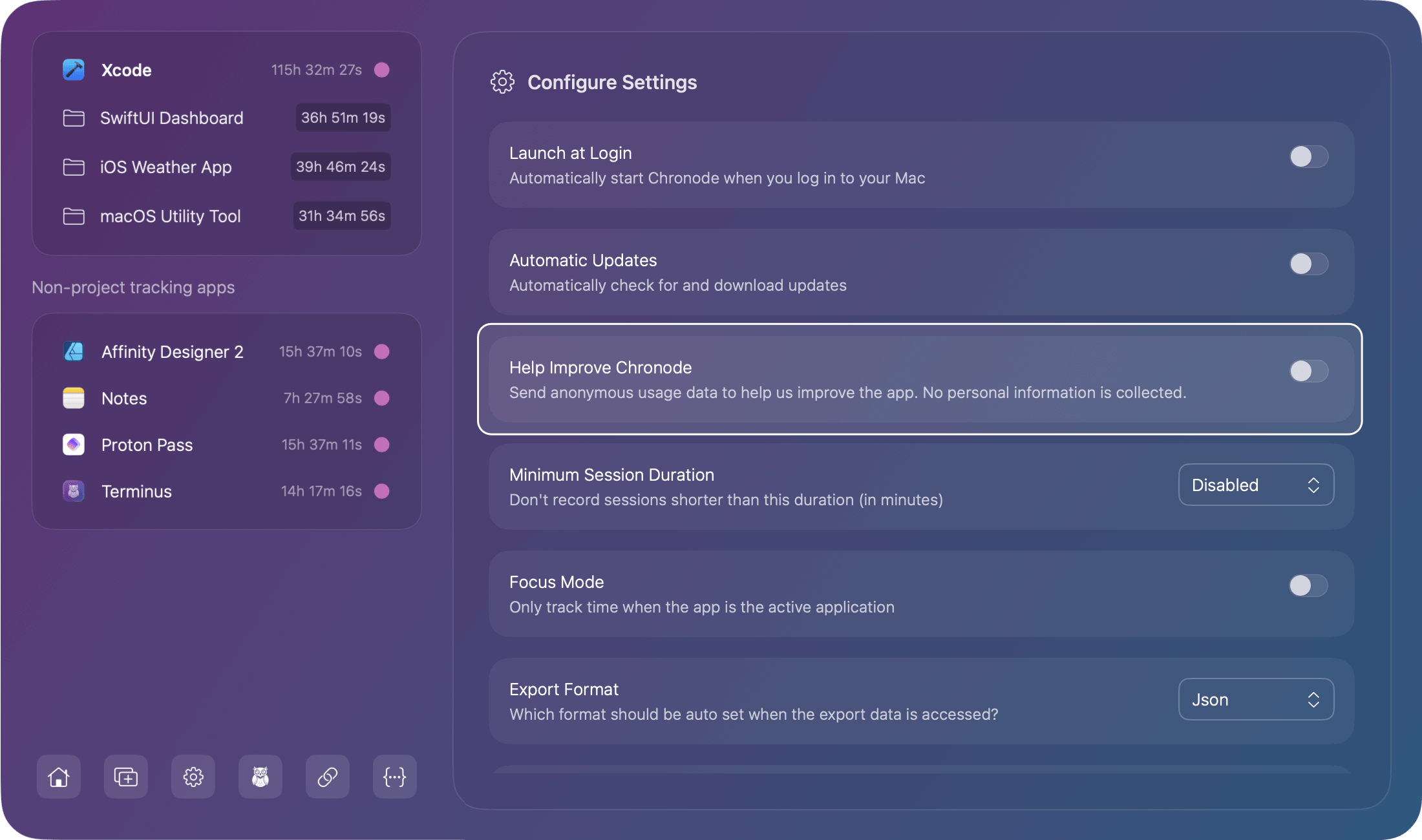 Chronode Settings - Help Improve Chronode